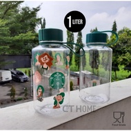 1L Large Drinking Bottle 1 Liter Transparent Plastic Tumbler with 1000 ML Stickers, similar to Starb