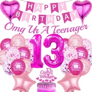 13th Birthday Decorations Ballons Girls - 28 pcs Official Teenager Party Supplies Hot Pink Happy Bir