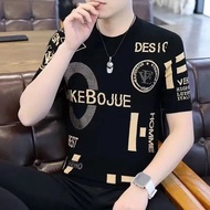 M-5XL Short-sleeved Printed T-shirt Men's Summer Thin Round Neck Large Size Korean Men Slim Top