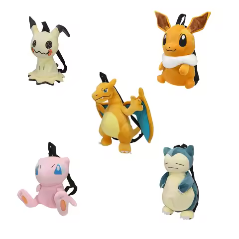 Soft Pokemon Plush Backpack Mimikyu Charizard Eevee Mew Snorlax Stuffed Cartoon Bag Kids School Gift