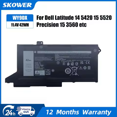 SKOWER 42Wh WY9DX Laptop Battery for Dell Latitude 14 5420 15 5520 Precision 3560 63Wh RJ40G P137G P