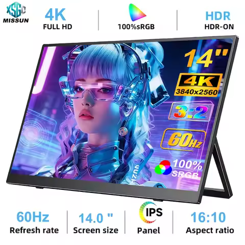 MISSUN 14" 4K UHD Portable Monitor 3:2 3840*2560P IPS USB-C HDMI External Gaming Display with DC Eye