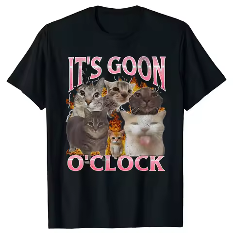 Funny IT's GOON O'CLOCK Cat Graphics T Shirt Men Women Casual Hip Hop Streetwear T-shirt Cotton Shor