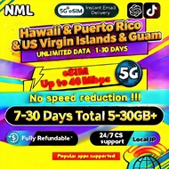 🏝NML USA( Hawaii&Puerto Rico&US Virgin Islands&Guam ) eSIM 5G 7-30 Days Total 5-30GB+ Data Package e