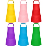 6 Pack Kids Apron bulk with 2 Pockets Adjustable Chef Art Apron Kids Painting Aprons for Cooking Bak