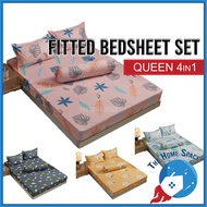 Premium Cotton 4in1 King / 4in1 Queen / 2in1 Single Size Fitted Bedsheet Sets Cadar Getah Keliling 3