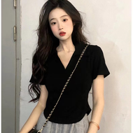 white July🌻(พร้อมส่งจากกทม มาถึงใน 3-5 วัน)🌻เสื้อเกาหลี🍒เสื้อยืดแขนสั้นบางเฉียบผู้หญิงเสื้อพื้นฐานสี