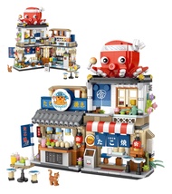 Japanese Street View Takoyaki Shop Mini Building Blocks, MOC Creative DIY Simulation Architecture, 7