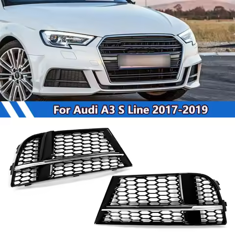 Magickit Chrome Front Bumper Fog Light Grill Cover for Audi A3 8V S-Line 4DR 2DR 2016-2020 Fog Lamp 