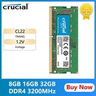 100% Crucial Ram DDR4 3200MHz Laptop Memory SODIMM 8GB 16G 32GB Single Rank CL22 1.2V Unbuffered 260-Pin Notebook RAM Memorial