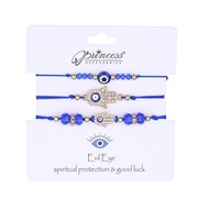 3 Pcs/Set Fashion Retro Blue Evil Eye Blessed Bracelets Rhinestone Handmade Adjustable Rope Good Luc