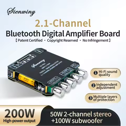Sienwiny 2.1 Channel Bluetooth Amplifier YS-TB21 Hi-Fi Audio Board 200W Output Subwoofer AUX Treble 