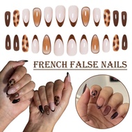 French Orchid Leopard Print Fake Nails Waterproof Fake Short Press Nails On Print Leopard A2l6