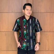 NEW BAJU BATIK PRIA BAHU PENDEK WARNA HITAM MOTIF SONGKET