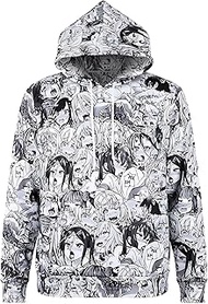 Ahegao Hoodie with Zip Manga Hoodie Black/White Size: S - L