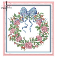 Cross Stitch Complete Set Rose Garland Printed Unprinted Aida Fabric Canvas 11CT 14CT Stamped Counted Cloth Simple For KIds Beginner Small Size Lover Gift DIY Needlework Handmade Embroidery Home Room Decor Sewing Kit