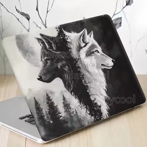 3 Durable Vinyl Laptop Stickers - Wolf Pattern with Full Moon Pine Art Scratch Protection Sticker fo