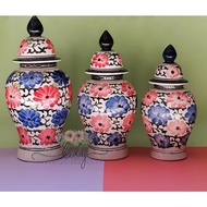 Pot / Vas Bunga Keramik Tanaman Hias Dekorasi Rumah Guci Tutup Besar M