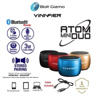 VINNFIER Atom Mini Duo Portable Speaker with Bluetooth Duo Pairing Wireless Stereo Technology Microp