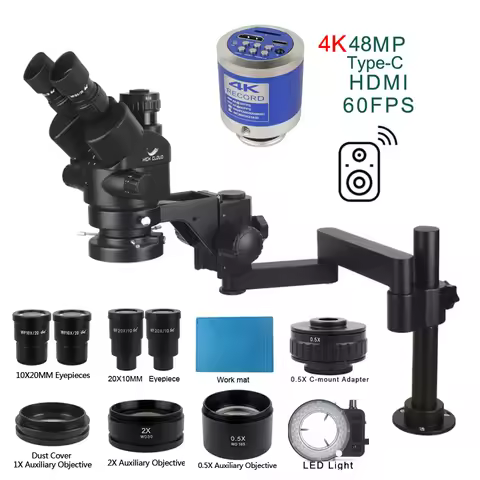 3.5-90X Zoom Stereo Trinocular Microscope 4K 55MP HDMI USB Video Camera Clamp Folding Extension Type