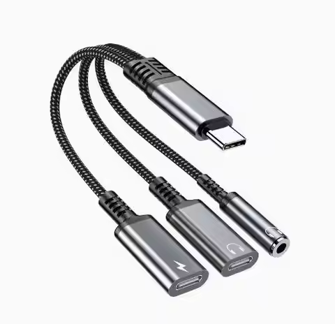 USB C to 3.5mm Headphone and Charger Adapter 3 in 1 USB C to Aux Audio Adapter 60W Fast Charging For