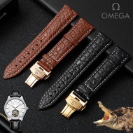 Omega watch strap Butterfly Seamaster Speedmaster genuine leather crocodile leather men and women butterfly buckle watch chain wristband