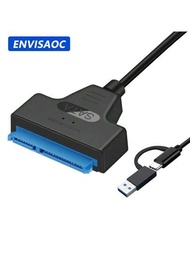 Sata轉usb 3.0 Type-c轉接線,高達6 Gbps,適用於2.5英寸外接硬碟/固態硬碟,支援sata 3 22pin接口,usb 2.0轉sata Iii線