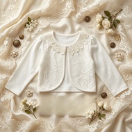 Girls White Lace Cardigan Kids Princess Bolero Jacket Long Sleeve Elegant Outerwear for Dress Party 