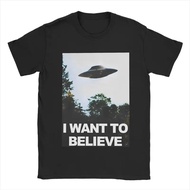 T-Shirt Filem The X Files untuk Lelaki - I Want to Believe Novelty 100% Cotton Tee Shirt Crew Neck S
