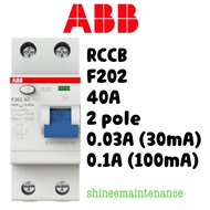 ABB RCCB F202 40A 2 POLE 0.03A (30mA) / 0.1A (100mA)