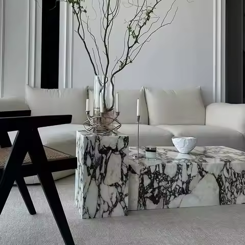 Rock slab coffee table living room modern light luxury French marble coffee table rectangular corner