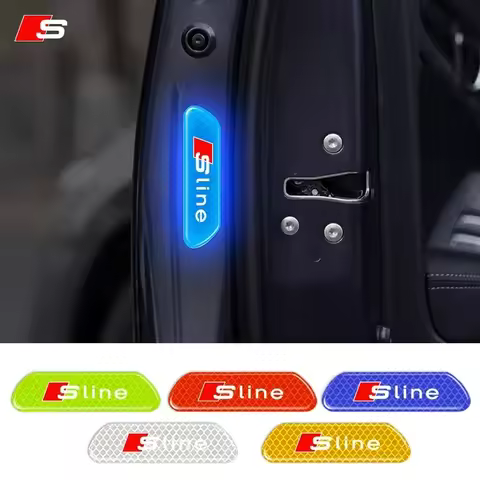 4PCS Car Door Sticker Safety Warning Reflective Mark For Audi Sline RS A3 A4 A6 A5 Q5 A1 Q7 Q3 Q2 Q8