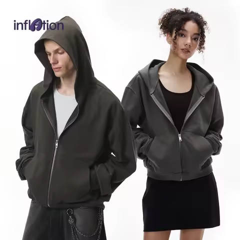 INFLATION 2025 Autumn Dragon Scale Zip Hoodie Unisex Boxy Cropped Knit Sweatshirt Unisex Streetwear 