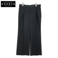 Prada P251BU S182 黑色羊毛與馬海毛混紡羅紋腰部中壓寬腿直筒褲，尺寸 36S