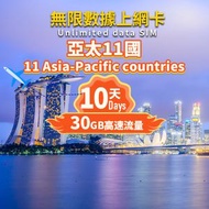 SIM - 亞太11國 4G SIM Card 上網卡-10天30GB 高速總流量|上網卡