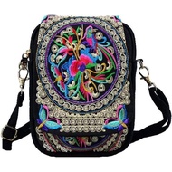BigBigMe Ladies Ethnic Style Embroidered Canvas Messenger Bag, Handmade Bohemian Style Travel Mobile
