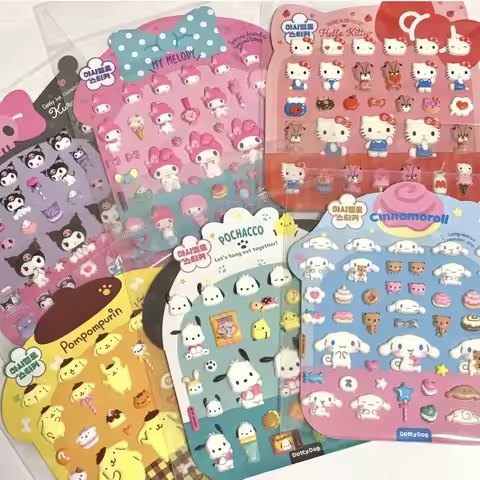 Cute Sanrio 3D Bubble Cotton Stickers: Pachinko, My Melody, Pudding Dog, Kirumi, Yuru-kun, and Kitty
