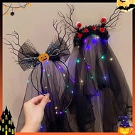 Halloween Headwear Luminous Funny Hairpin Black Veil Hair Accessories Pumpkin Photo Props Headband C