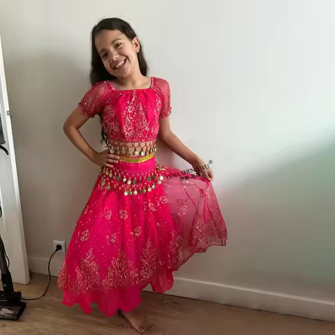 4Pcs/Set New Kids Belly Dance Costume Set Oriental Indian Dancing Costumes Belly Dance Wear Red Dres