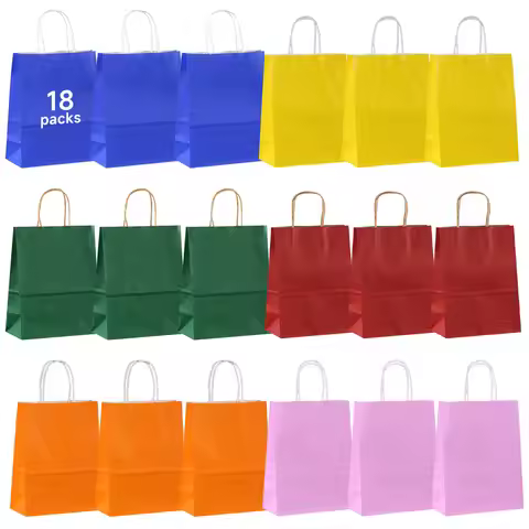 18 pcs multi-color 8.26x5.9in gift bag, craft gift bag, birthday, wedding, party christmas halloween