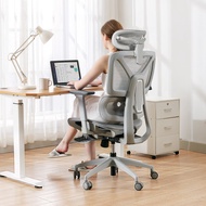 习格人体工学椅书桌电脑椅女生家用舒适久坐座椅书房靠背椅 灰框灰网带搁脚