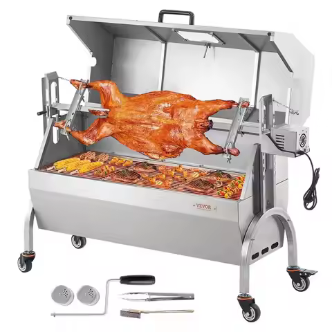 Rotisserie Grill with Hooded Cover, BBQ Whole Pig Lamb Goat Charcoal Spit Grill, 46 Inch 132Lbs Capa