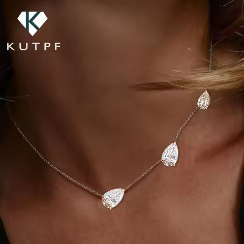 3-Stones Waterdrop Moissanite Pendant Necklace for Women 925 Silver 4-3-2Carat East West Pear Cut Di