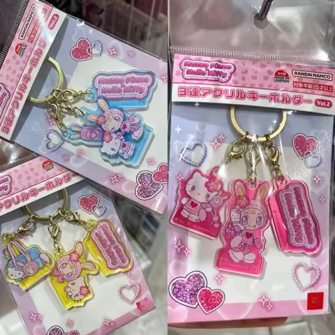 Kawaii Sanri Hello Kittys Mezzo Piano Acrylic Keychain Pendants Detachable Keyring Backpack Decor Ke