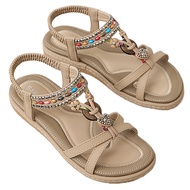 Women Flat Sandals Casual Beach Shoes Comfortable Dressy Walking Sandals Rhinestone Open Toe Sandals