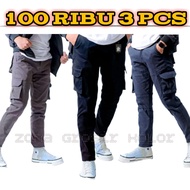 CELANA CARGO PANJANG PRIA DEWASA SAKU KEMPOL PINGGANG KARET RIP MELAR SLIMFIT
