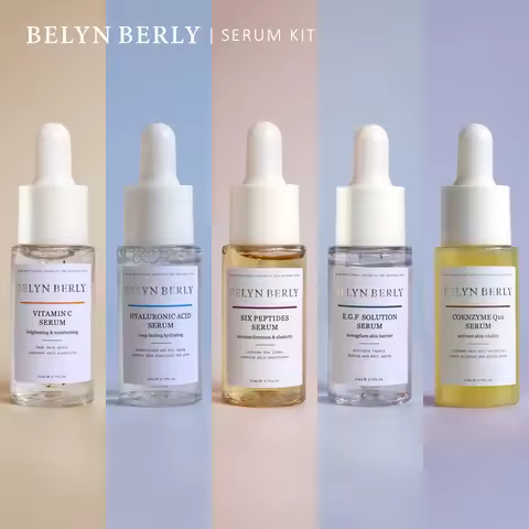 BELYN BERLY Face Serum 5PCS/Lot Moisturizing Hyaluronic Acid Vitamain C Six Peptides Q10 EGF Facial 