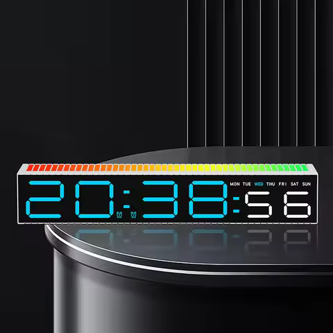 Colorful LED Alarm Clock with Rhythm Light RGB Pickup Light Sound Control Music Rhythm 12/24H Deskto