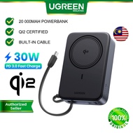 UGREEN 20000mAh Magnetic Wireless Powerbank Magsafe Qi2 15W Fast Charging PD 30W USB-C Type-C Built 