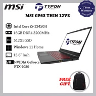 MSI GF63 Thin 12VE i5-12450H 16GB DDR4 RAM 512GB NVMe SSD NVIDIA GeForce RTX 4050 Win 11 Home Laptop